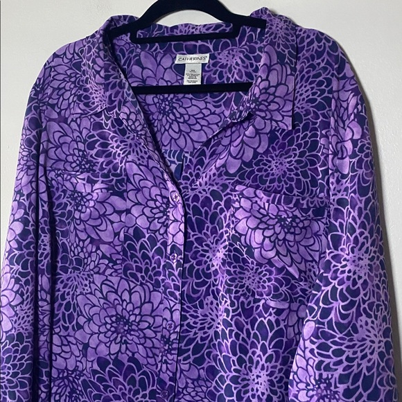 Catherines Blouse Women’s 4X 30/32W Purple Floral Button Up Collared Shirt - Picture 3 of 12
